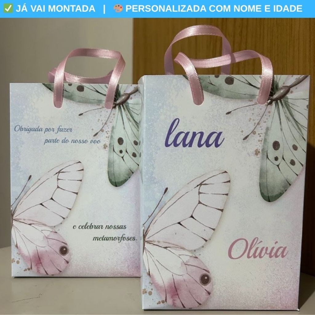 Sacolinha Surpresa Personalizada Jardim Encantado Borboletas Infantil | Lembrancinha Aniversário