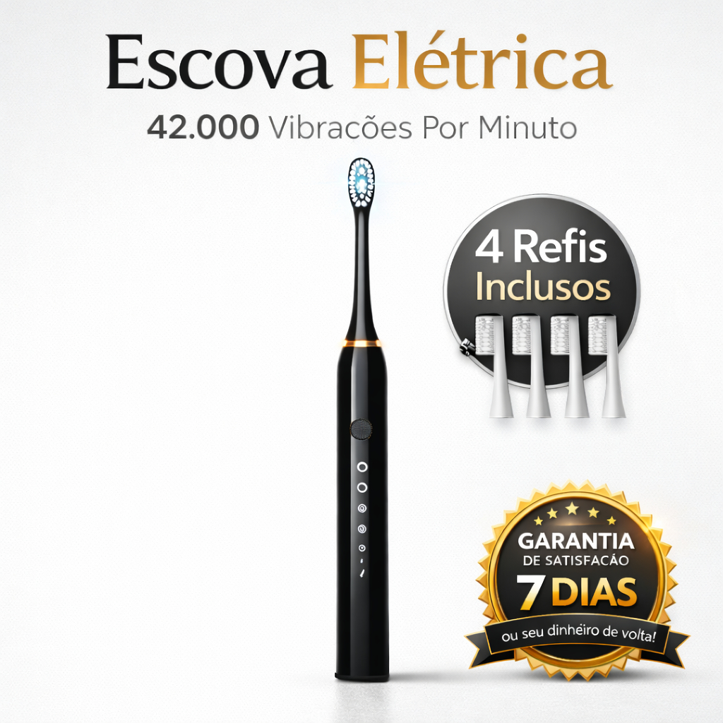 Escova de Dentes Elétrica USB Recarregável 6 Modos + 4 Cabeças em Oferta na Shopee