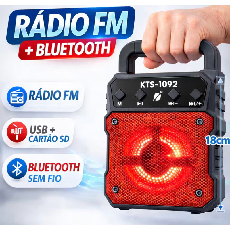 Caixa de Som Bluetooth Portátil Karaoke Bluetooth Rádio FM PenDrive SD KTS-1092 super bass 4 cores