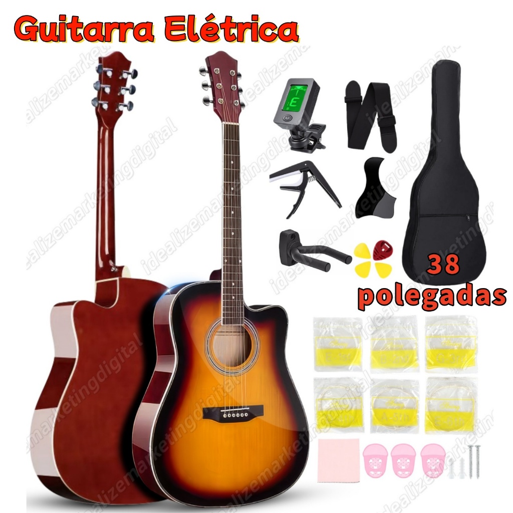 Kit Violão 38 Polegadas Eletroacústica P/iniciante Com Afinador+acessório em Oferta na Shopee
