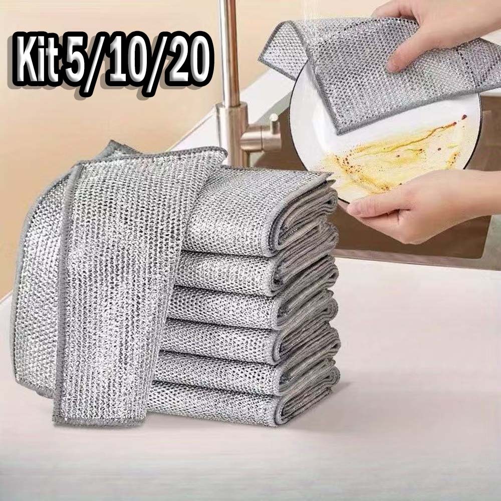 KIT 5/10/20 Pano de Limpeza Multiuso Metalico Cozinha Pia Fogão Prato Panela Reutilizavel Grelha Gordura