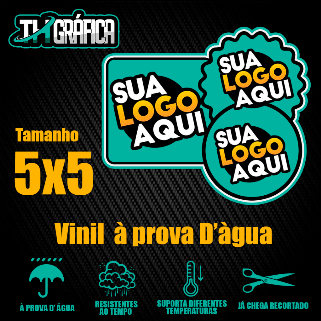 Adesivos Personalizados 5x5 cm - Vinil - Aprova d´ Água - Alta resistência e alta Durabilidade