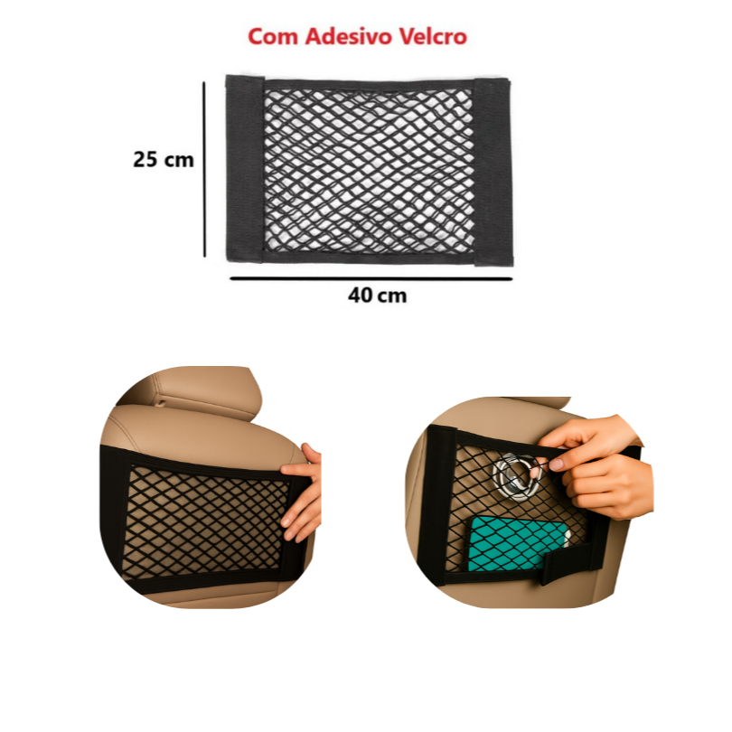 Rede Organizadora Carro Porta Objetos com Velcro Forte Fácil Instalação 2 Fitas · foto 2