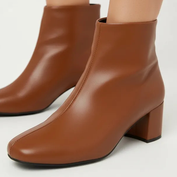 Bota Bico Quadrado Salto Baixo com Zíper Lateral Cano Curto Super Confortável