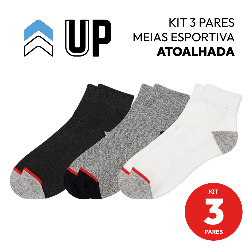 Kit 3 Pares Meia Esportiva Cano Curto Tecido Tecnológico Atoalhado Confortável T