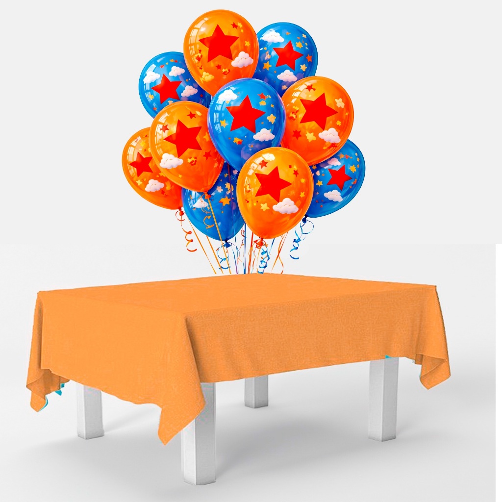 Kit festa Dragon ball Decoração Toalha TNT Laranja + 25 balões n9 em Oferta na Shopee