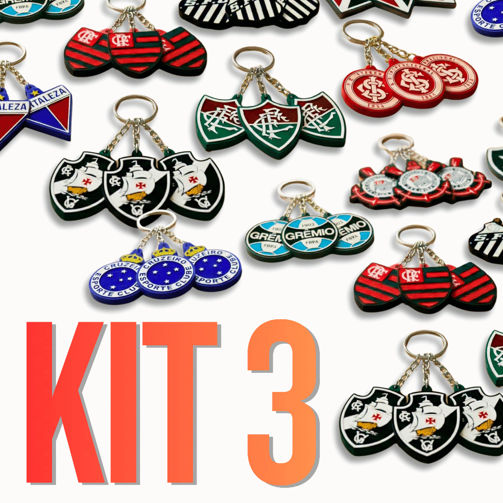 Kit 3 Chaveiros Combo Times de Futebol Emborrachados 3D Brasileirão Copa do Brasil Carro Chaves Presente Premium