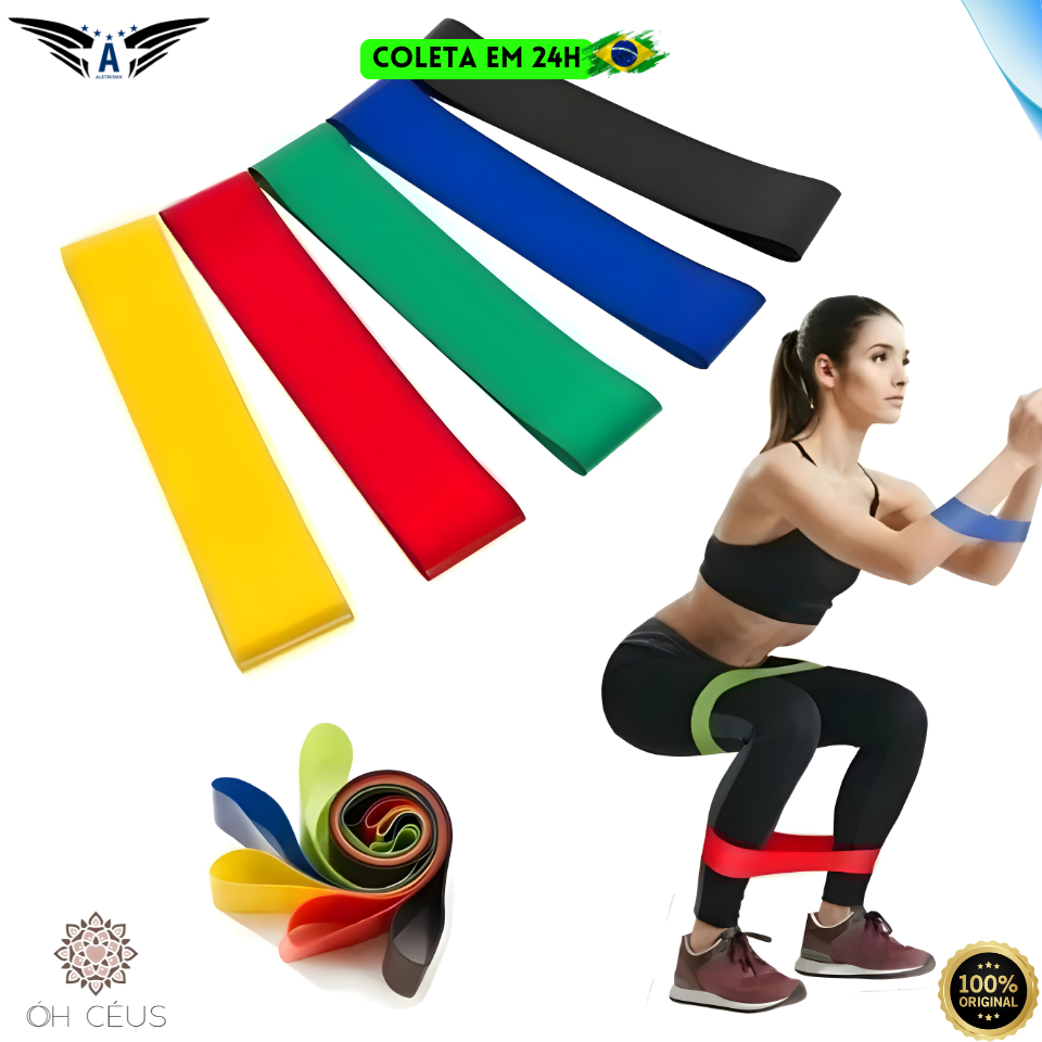 Kit 5 Mini Band Faixa Elástica De Resistência Tensão Para Treino Funcional Musculação Em Casa