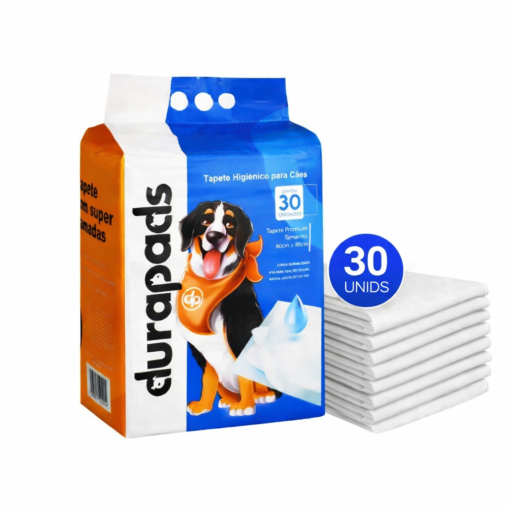 Tapete Higiênico Durapads 80x60cm com 30 Unidades para Cães Ultra Absorção Combate Mau Cheiro