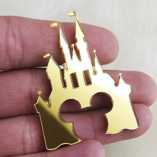 Kit 10-20 ou 30 Apliques tag castelo disney acrilico dourado com silhueta do mickey 5 cm FAST-24HR