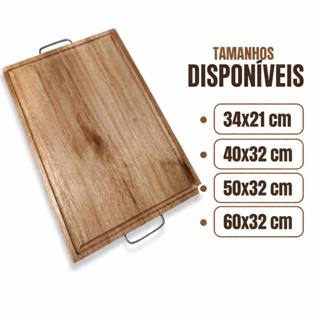 Tábua de Carne Madeira com Canaleta e Alça | Tábua para Churrasco e Corte Profissional | 34x21 40x32 50x32 60x32 em Oferta na Shopee