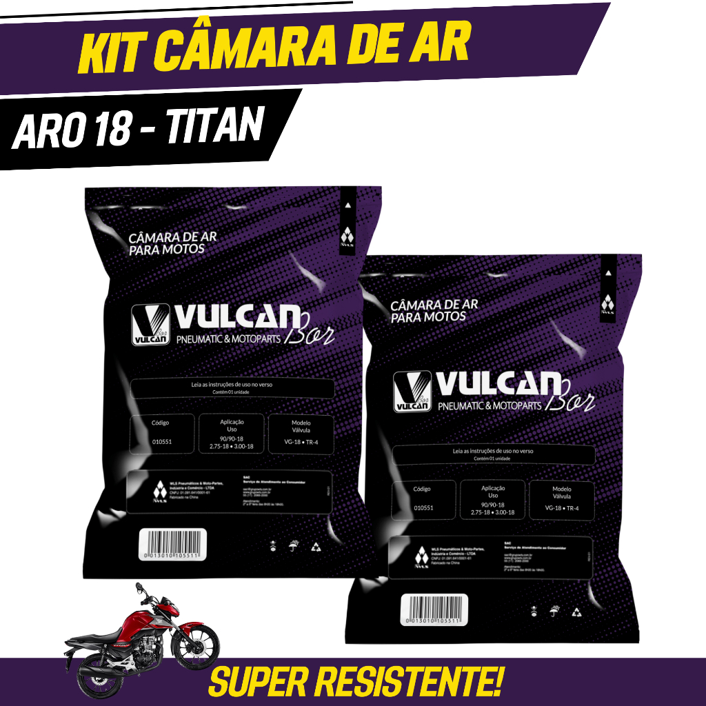 Kit Câmara de Ar Moto Aro 18 Reforçada Titan Fan 125 150 160 - Alta Durabilidade