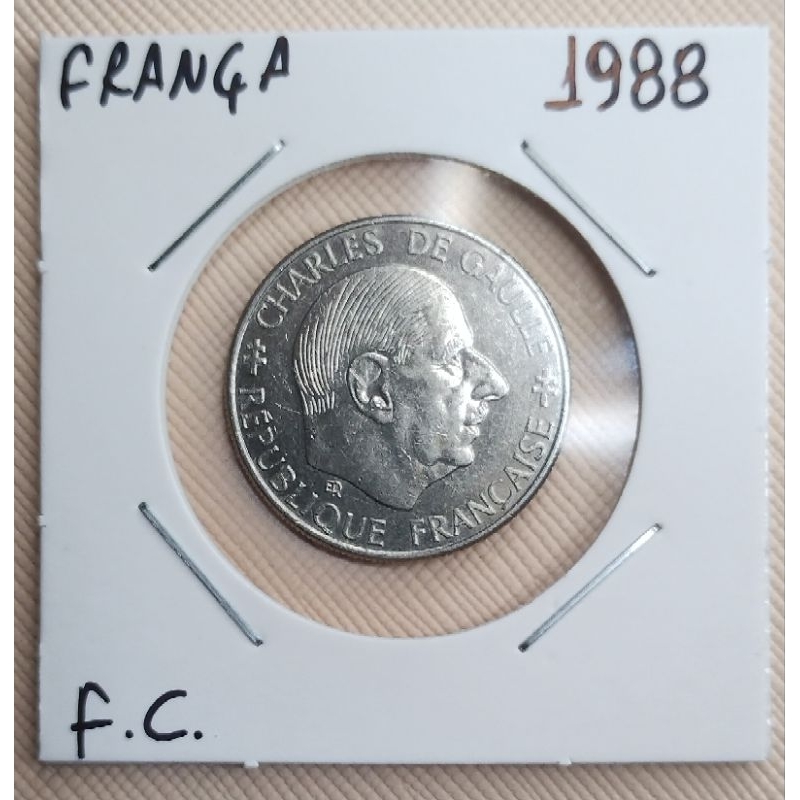 Moeda da França, valor 1 Franco, comemorativa ,ano 1988, Flor de cunho, Níquel, Comemorativa Charles de Gaulle.