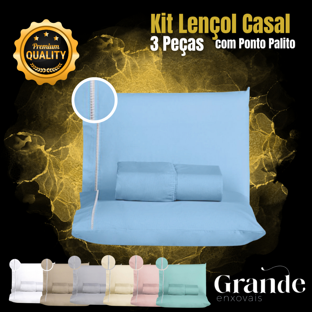 Jogo De Lençol Casal 3 Peças 100% Algodão 400 Fios Ponto Palito