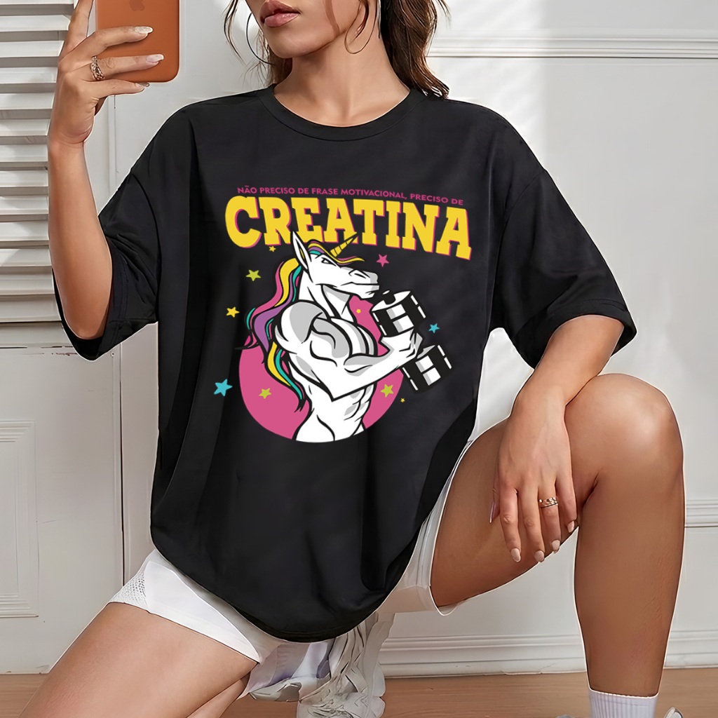Blusa Feminina Creatina Fitness Academia T-shirt Simples Camiseta Streetwear Camisa Crt Unissex