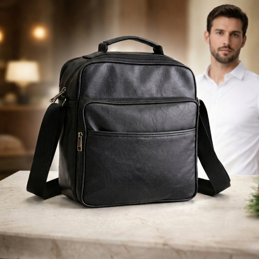 Pasta Executiva Masculina Couro Sintético Premium Bolsa Tiracolo Trabalho