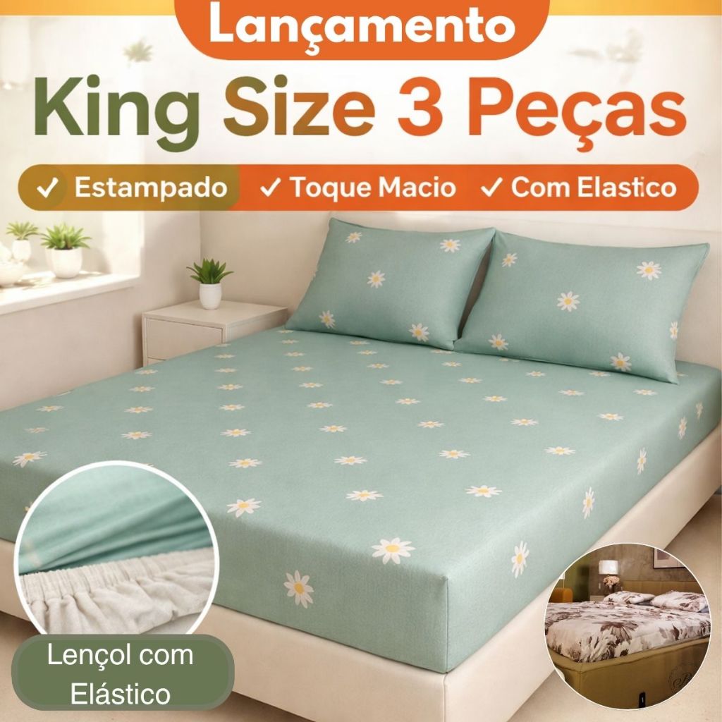 Jogo de Lençol Premium King Size 3 Peças Estampado Antialérgico - Estampas Sortidas
