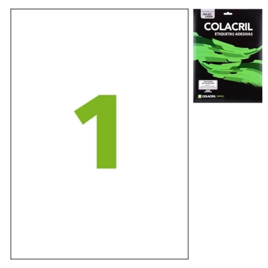Etiqueta A4 Adesiva Colacril  210 X 297mm Modelo 8243 CA4367 100 Folhas Impressão Top