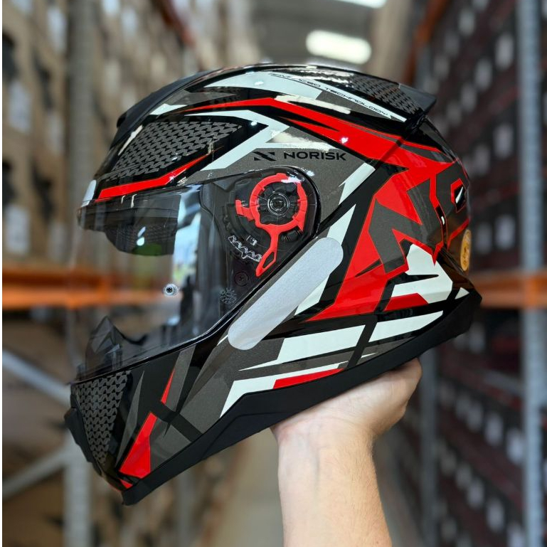 Capacete moto Norisk Razor Sharp Vermelho Preto Brilhante + Narigueira Masculino Feminino Original