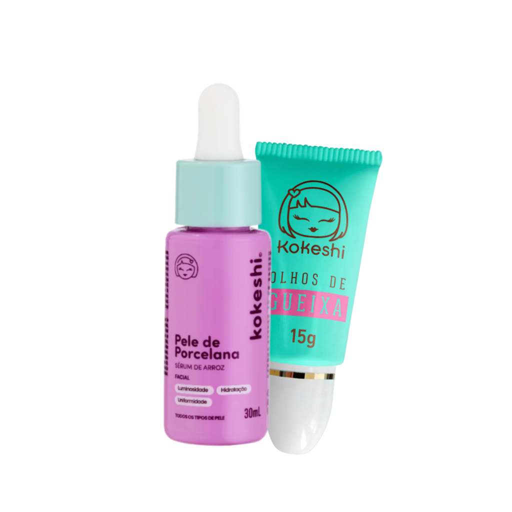 Kit Glow e Rejuvenescimento Sérum de Arroz e Olhos de Gueixa  Kokeshi em Oferta na Shopee