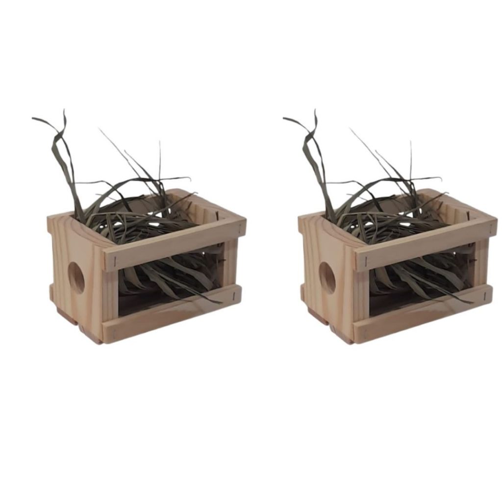 Kit C/2 Porta Feno Quadrado + Bolacha Madeira Pinus Sisal Natural P/Roedores Oferta