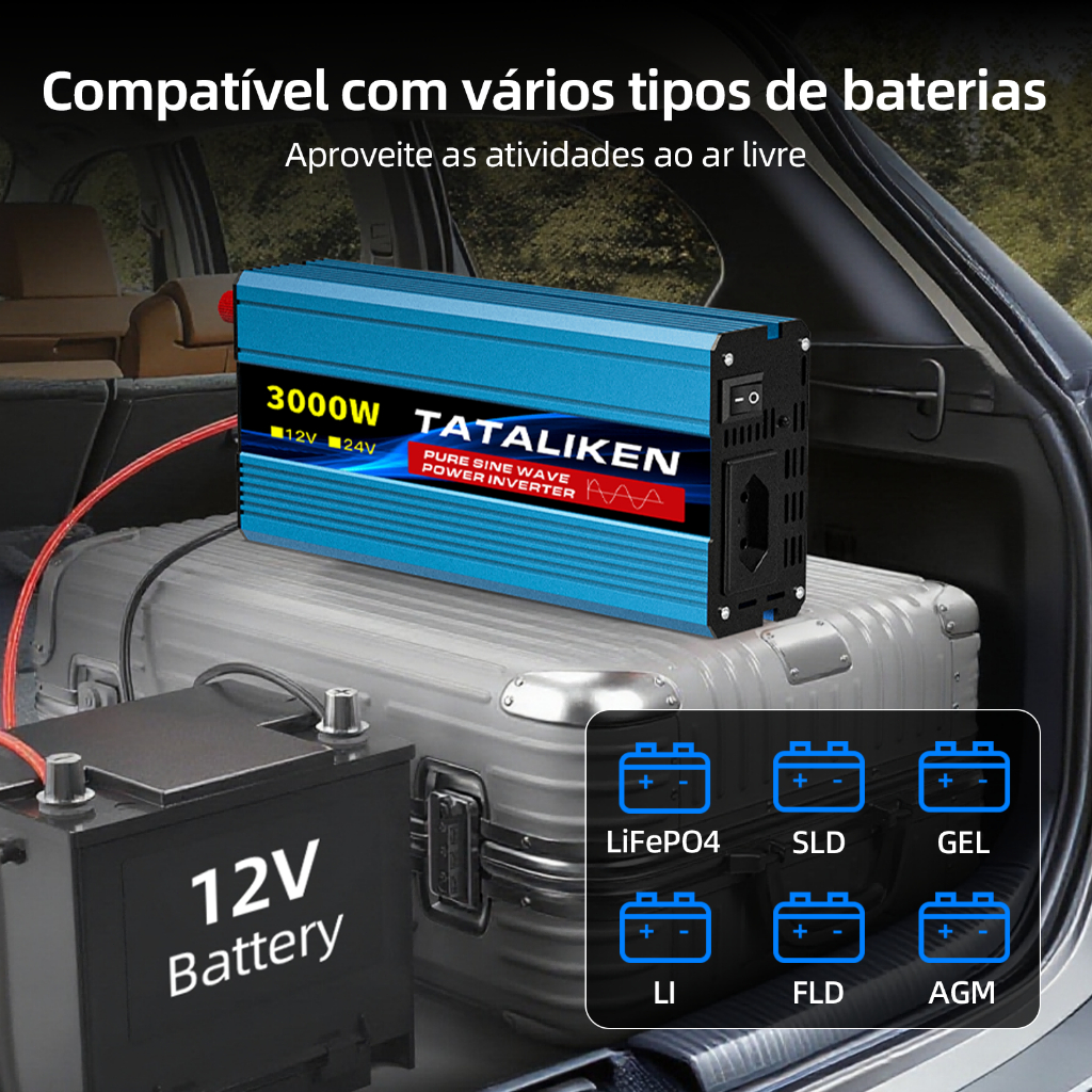 Inversor de Onda Senoidal Pura 3000W 12V/24V 110V Painel Solar para Carro Motorhome Geladeira Ar Condicionado Soldagem