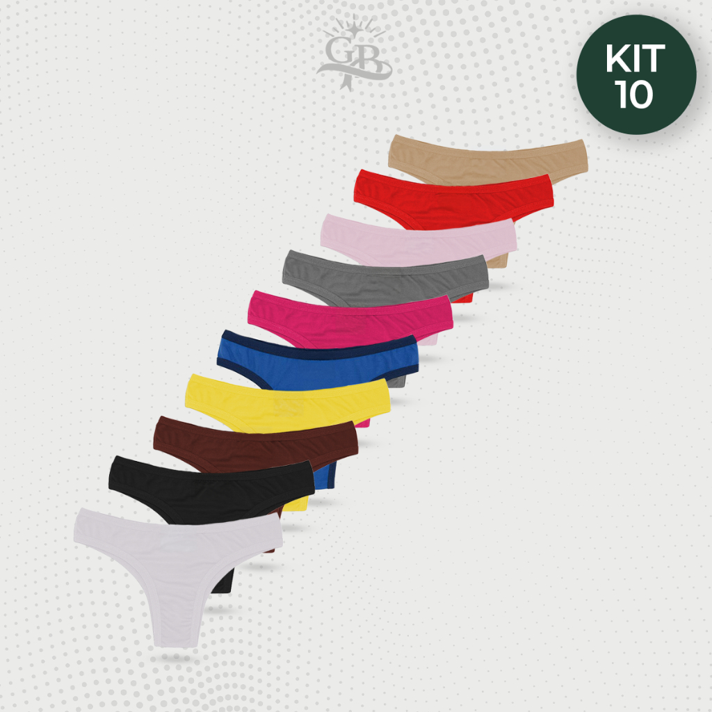 Kit 10 Calcinhas Tanga Com Viés Feminina Adulto Forro 100% Algodão Lisas Básicas