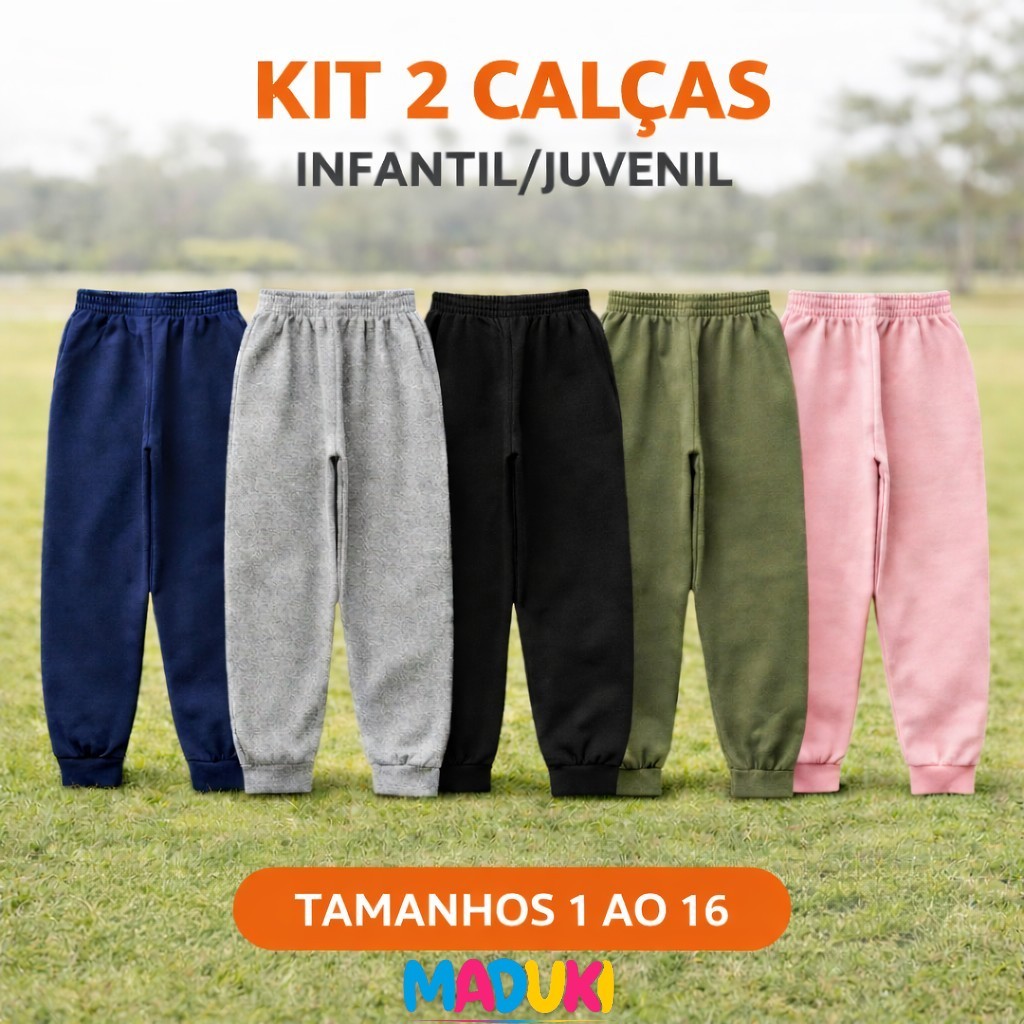 Kit 2 Calças Moletom Infantil Flanelada com Punho | Super Conforto para o Dia a Dia | Tam 1 ao 16
