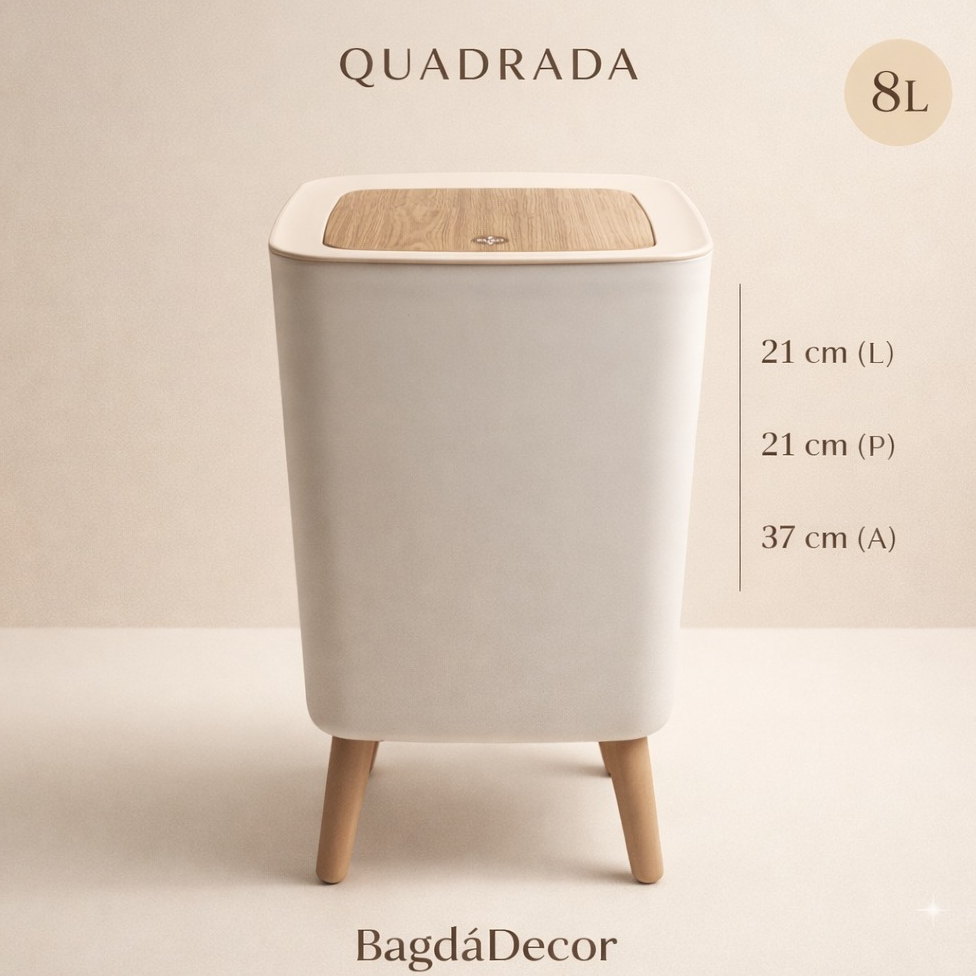 Lixeira 8 Litros Quadrada Tampa Click Compacta | Banheiro Lavabo Escritório | Design Moderno