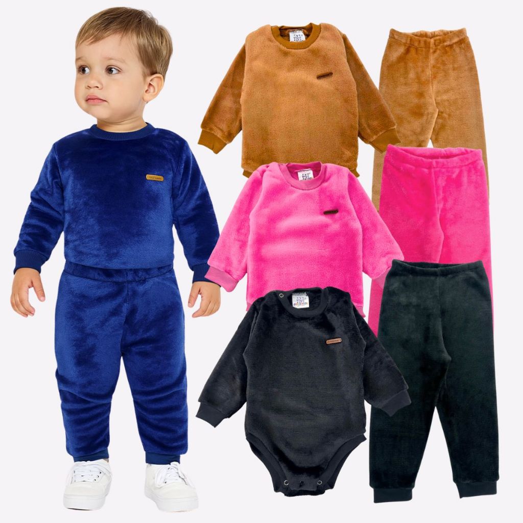 Conjunto Body e Calça Bodie Inverno Bebê Infantil Peluciado Quentinho Inverno em Oferta na Shopee