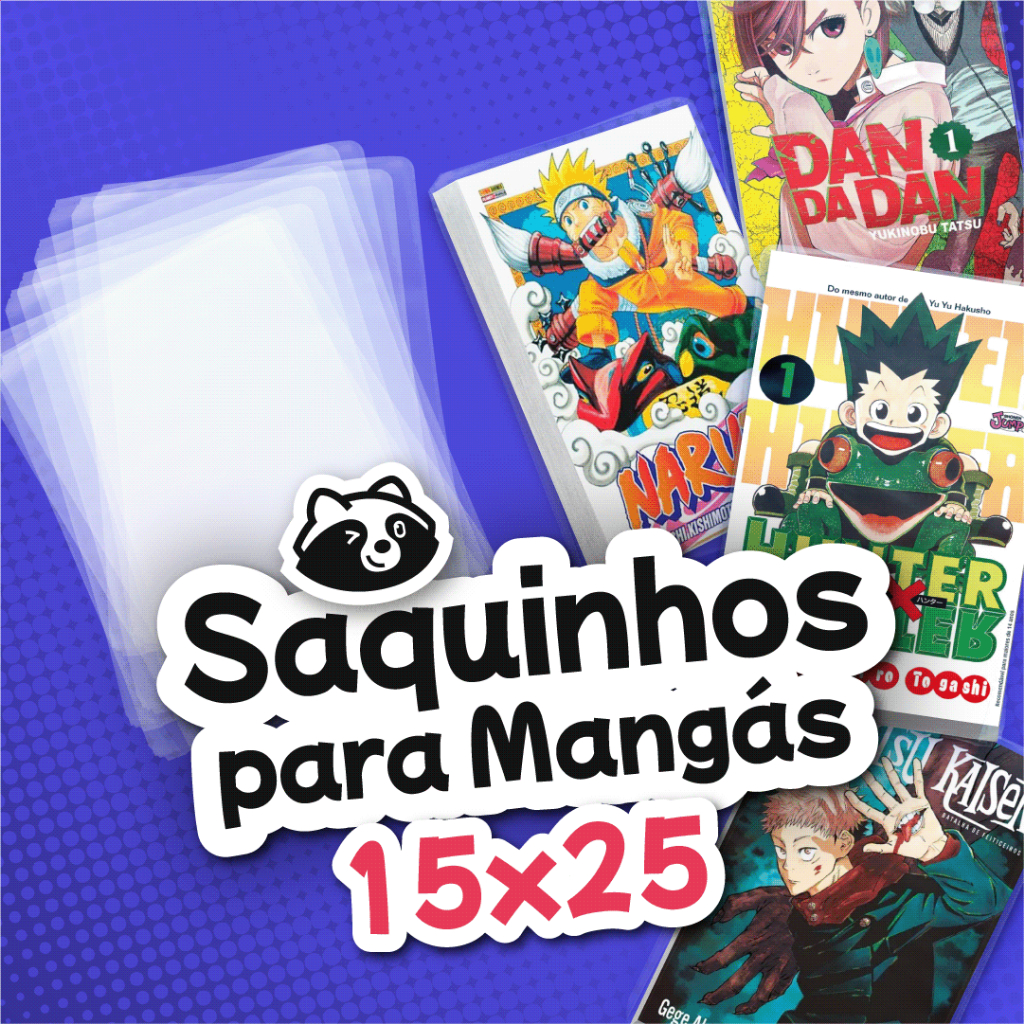 Saquinhos para Mangás e HQs 15x25 - Saquinhos PP Polipropileno Mangá e HQ - 25, 50 e 100 unidades