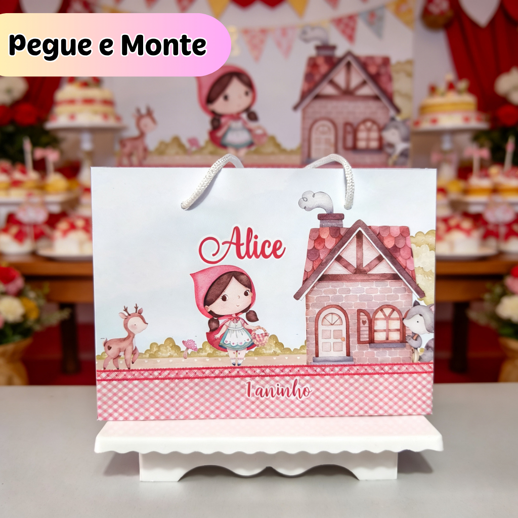 Sacolinha Personalizada PEGUE E MONTE Chapeuzinho Vermelho + Aplique para Tubete | Lembrancinha
