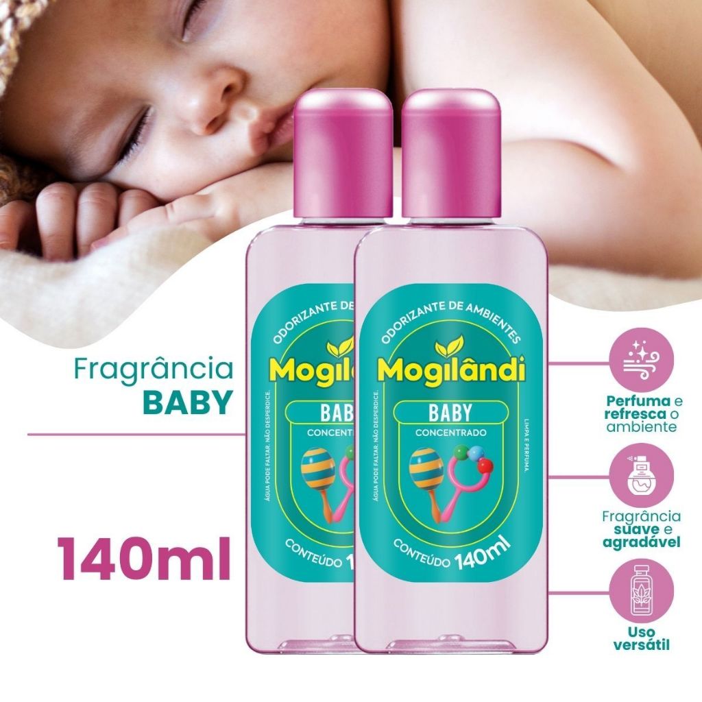 Kit com 2 Óleo Odorizante de Ambientes Frescor Baby Mogilândi 140ml