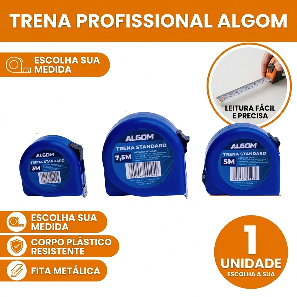 Trena Métrica Profissional 3 metros 5 metros 7,5 metros Algom