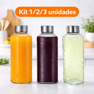 Garrafa 1, 2 ou 3 unid Effect Chess Lines Quadrada 1 Litro Vidro Tampa Inox Geladeira em Oferta na Shopee