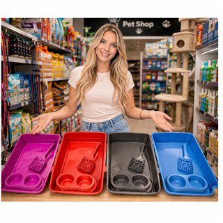 Kit bandeja  Caixa de Areia para gatos kit com + 1 comedouro + 1 bebedouro + 1 pazinha em Oferta na Shopee