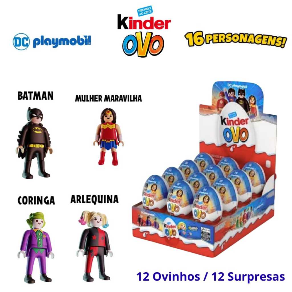 Ovo Kinder Playmobil 20g Ferrero Original/ Chocolate ao Leite + Brinquedo / Kit 2 a 8 Unidades