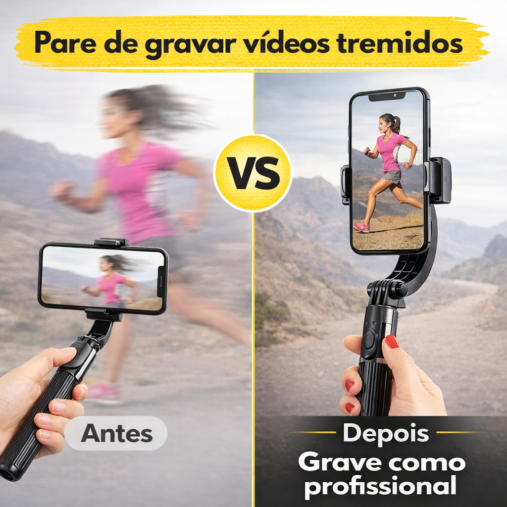 Gimbal Estabilizador Celular com Tripé e Controle Bluetooth Pau de Selfie Extensível 86cm