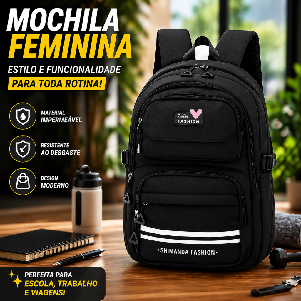 【Oferta Relâmpago da Loja】Mochila Bolsa Media Feminina  Escolar-Trabalho-Viagem Impermeavel