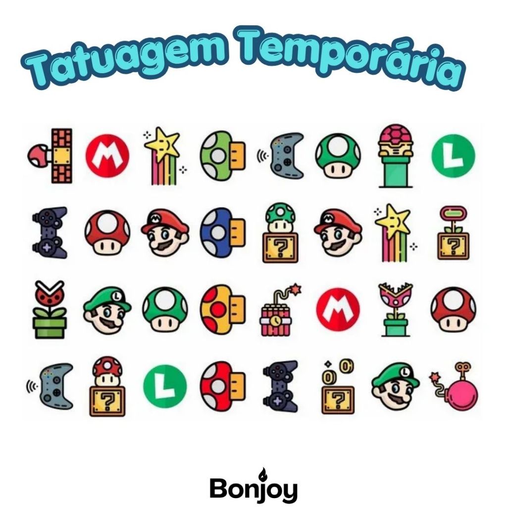kit de tatuagens temporária super MARIO para festa de aniversario menino tatto tatuagem