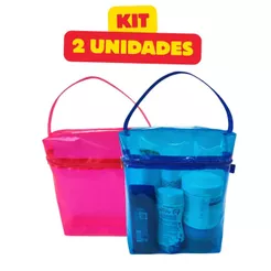 KIT 2 Necessaire Organizador Frasqueira Transparante Impermeável Produtos de Higiene Viagem