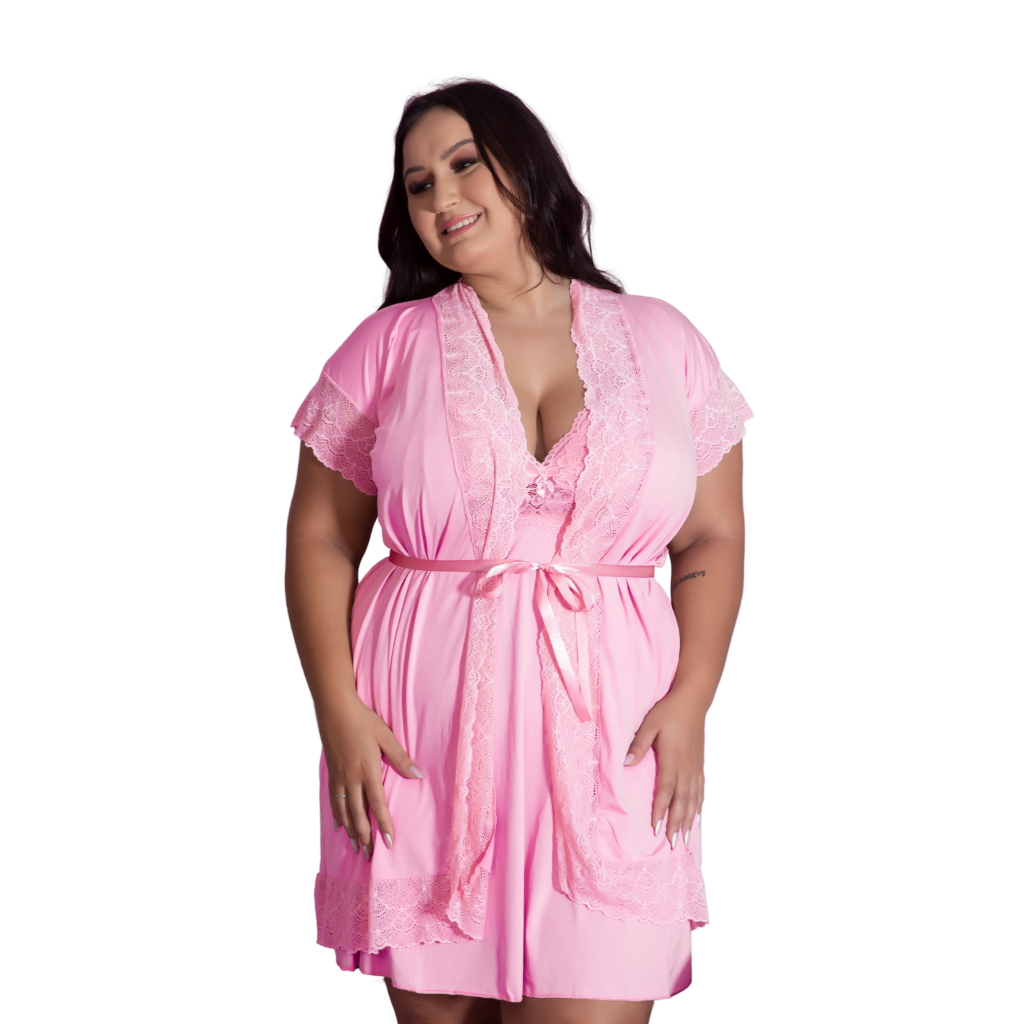 Robe Feminino Plus Size Roupão Hobby Renda Kimono Roupa Dormir Tamanho Grande