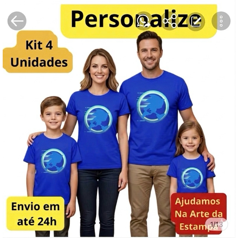 Kit Camiseta Personalizada 4 Uni. Básica,Infantil,Baby Look e Regata,envie sua Arte ou chame no Chat