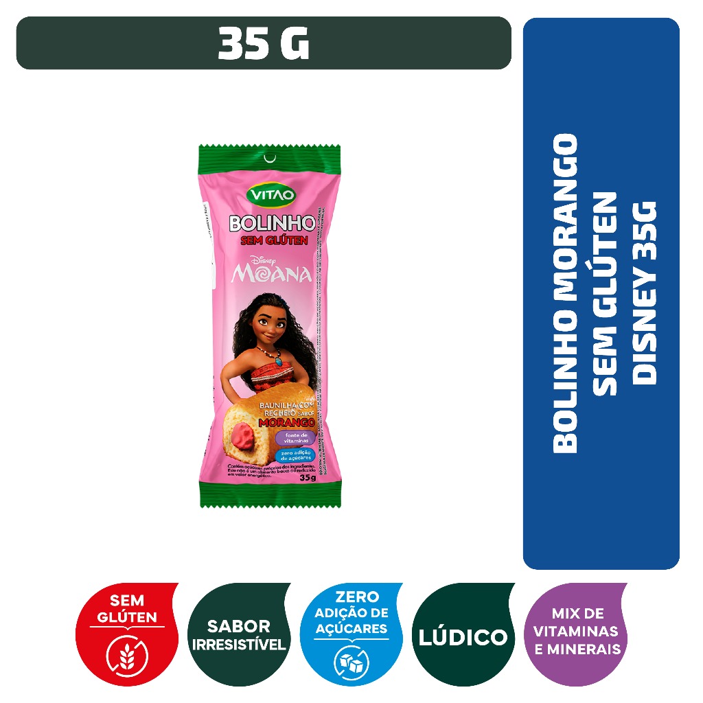 Bolinho Morango Sem Glúten Moana Disney 35 g