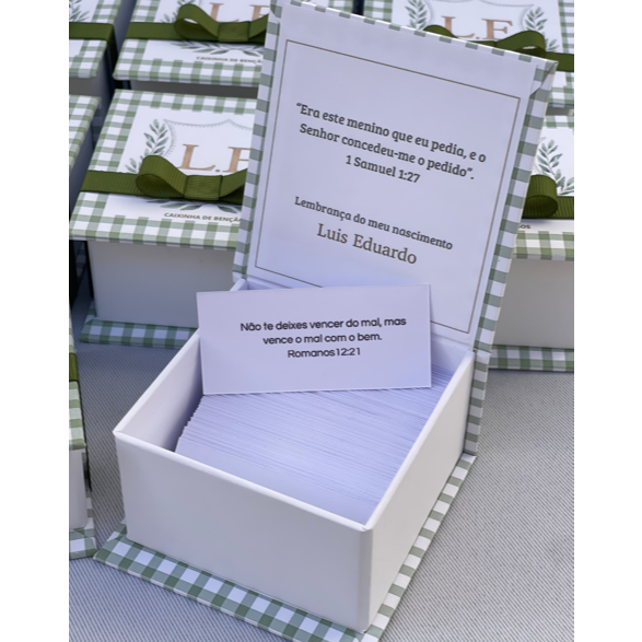 5 Caixinhas de Bençãos Lembrancinha PERSONALIZADA Versículos Oração Aniversário Batizado Maternidade XADREZ VERDE