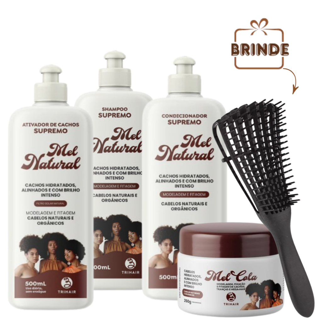 Kit Sh + Cond + Ativador Mel Natural + Mel cola 250g Trihair