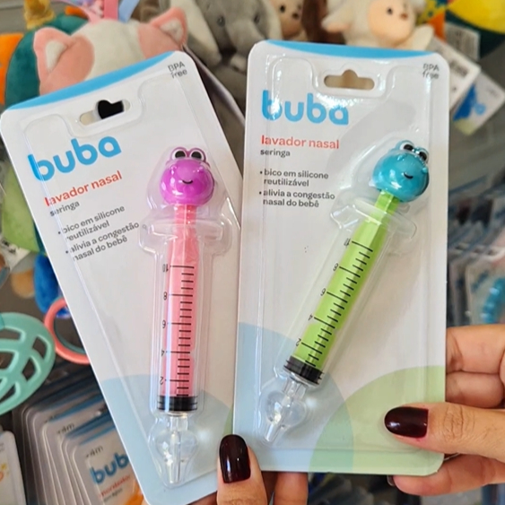 Lavador Nasal Buba Seringa Dino com Bico de Silicone Bebê Infantil Menino Menina