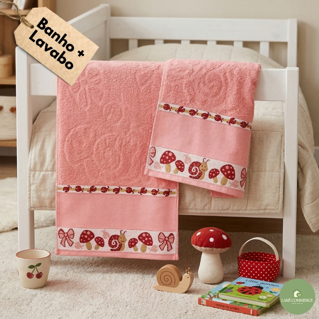 Toalha de Banho + Toalha Lavabo Infantil Jacquard Valletex Barra Lisa Para Pintar ou Bordar