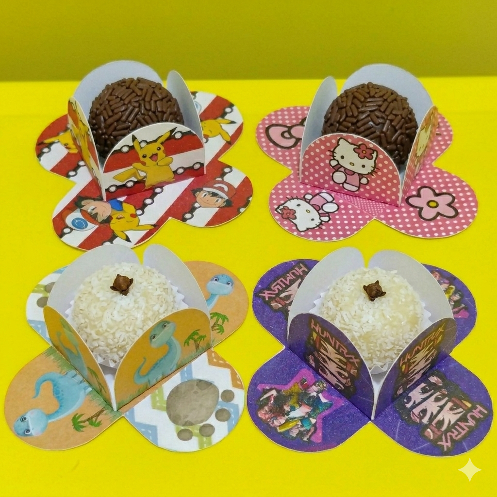Forminhas 4 Pétalas Temáticas para Doces | Personalizadas | Docinho Brigadeiro | Festa Aniversário