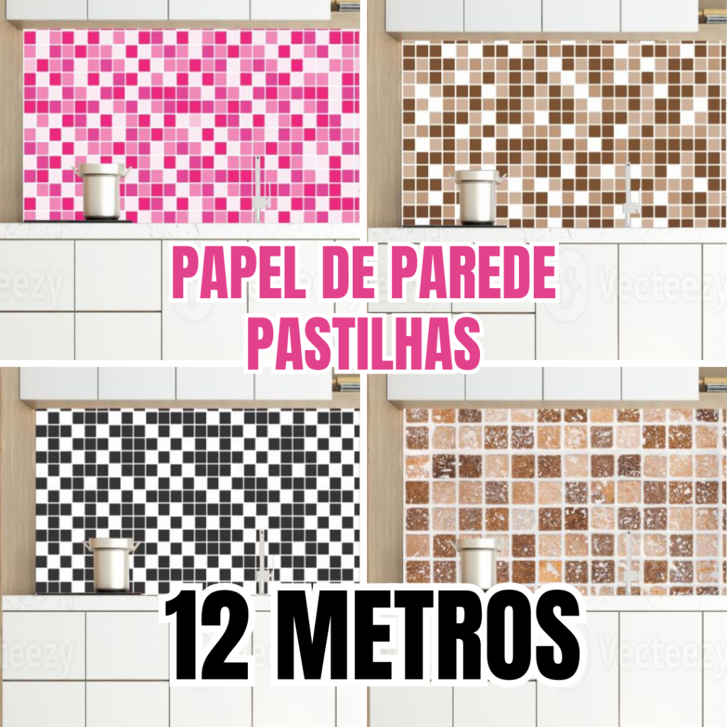 12 METROS Adesivo Papel de Parede Pastilha Diversas Cores Para Cozinha Lavabo em Oferta na Shopee